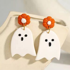 Clay Ghost Halloween Dangle Earrings